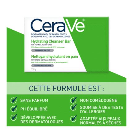 CERAVE PAIN NETTOYANT HYDRATANTE SURGRAS PEAU NORMALE A SECHE 128G